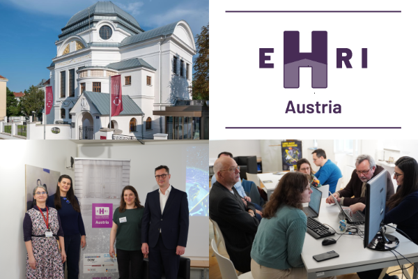 Fotocollage mit der ehem. Synagoge in St. Pölten, dem Logo EHRI Austria und Eindrücken von der Langen Nacht der Forschung 2026 im Vienna Wiesenthal Institute
