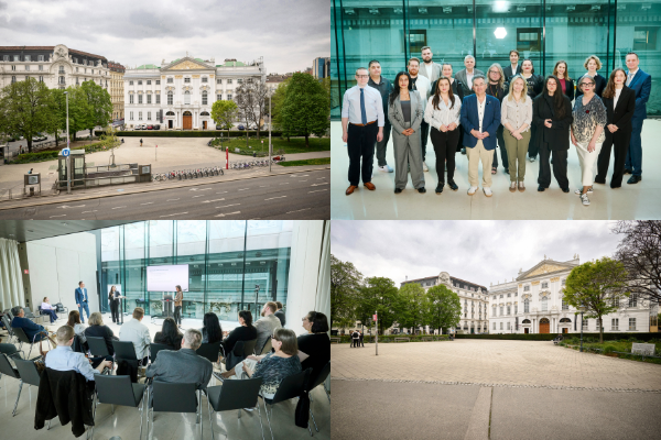 Fotocollage mit Fotos vom Weghuberpark, wo die Gedenkstätte errichtet wird, sowie Fotos von dem Termin im Parlament, bei dem sich der Volksgruppenbeirat der Roma sowie Vertreter:innen von Vereinen der Volksgruppe einstimmig für den Weghuberpark als Standort ausgesprochen haben.